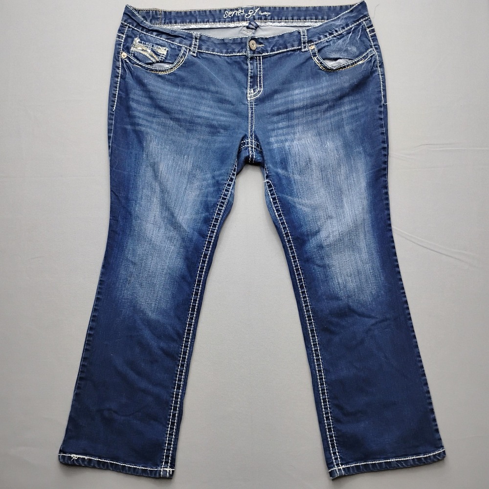 Series 31 Amethyst Women Plus Size 24 Bootcut Jeans Blue Thick Stitch Stretch